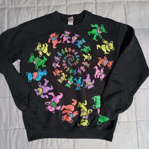 The Grateful Dead Spiral Dancing Bears Black  Crewneck Sweatshirt Gildan Small